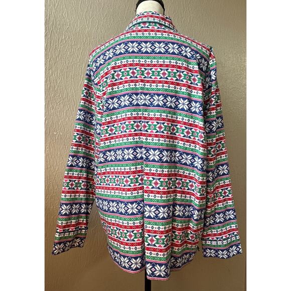 Lands End Women's Holiday Pajama Flannel Top Green Sleep Shirt Fair Isle XL/18 - Picture 2 of 12